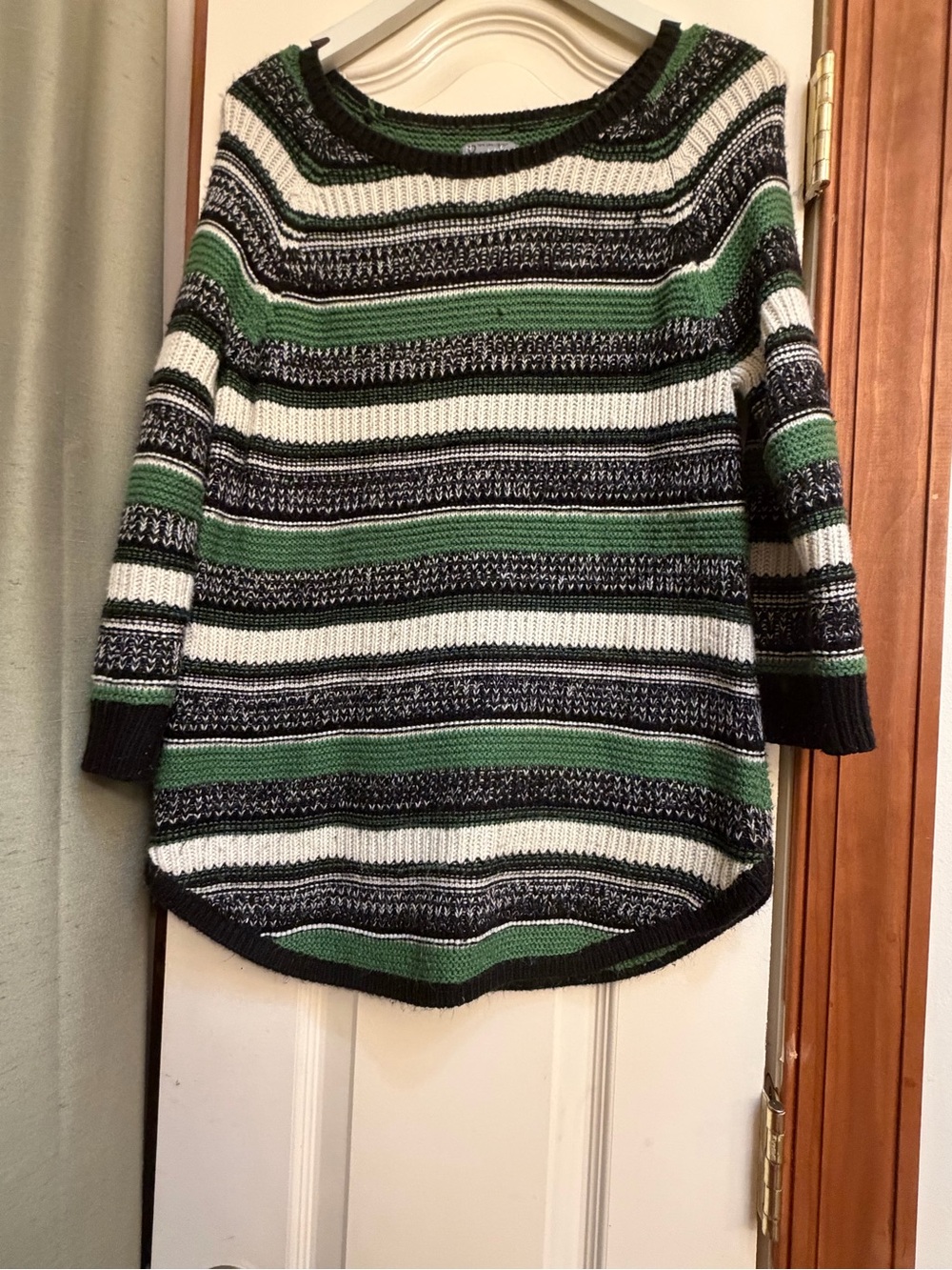 New Directions Weekend Striped Knit Sweater – Green/Black/Cream – Size Small